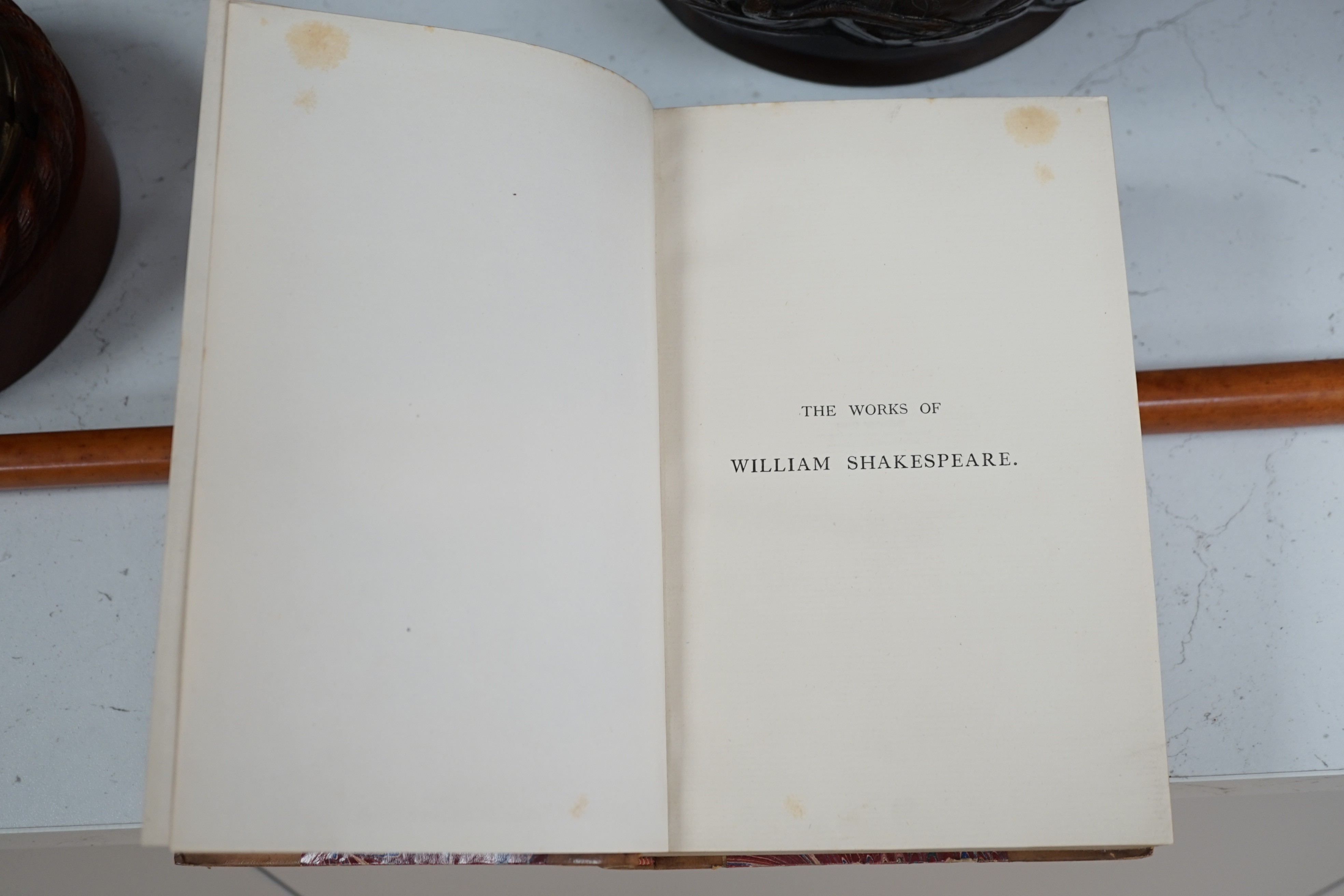 Works of Shakespeare, 10 volumes, leather bound, 22cms high